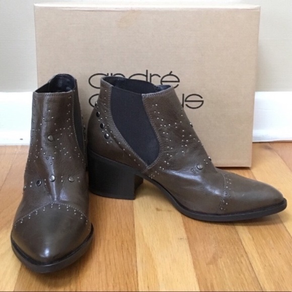 ANDRE ASSOUS ‘Frankie’ Brown Calf Leather Studded Bootie Size 7 - Picture 4 of 8